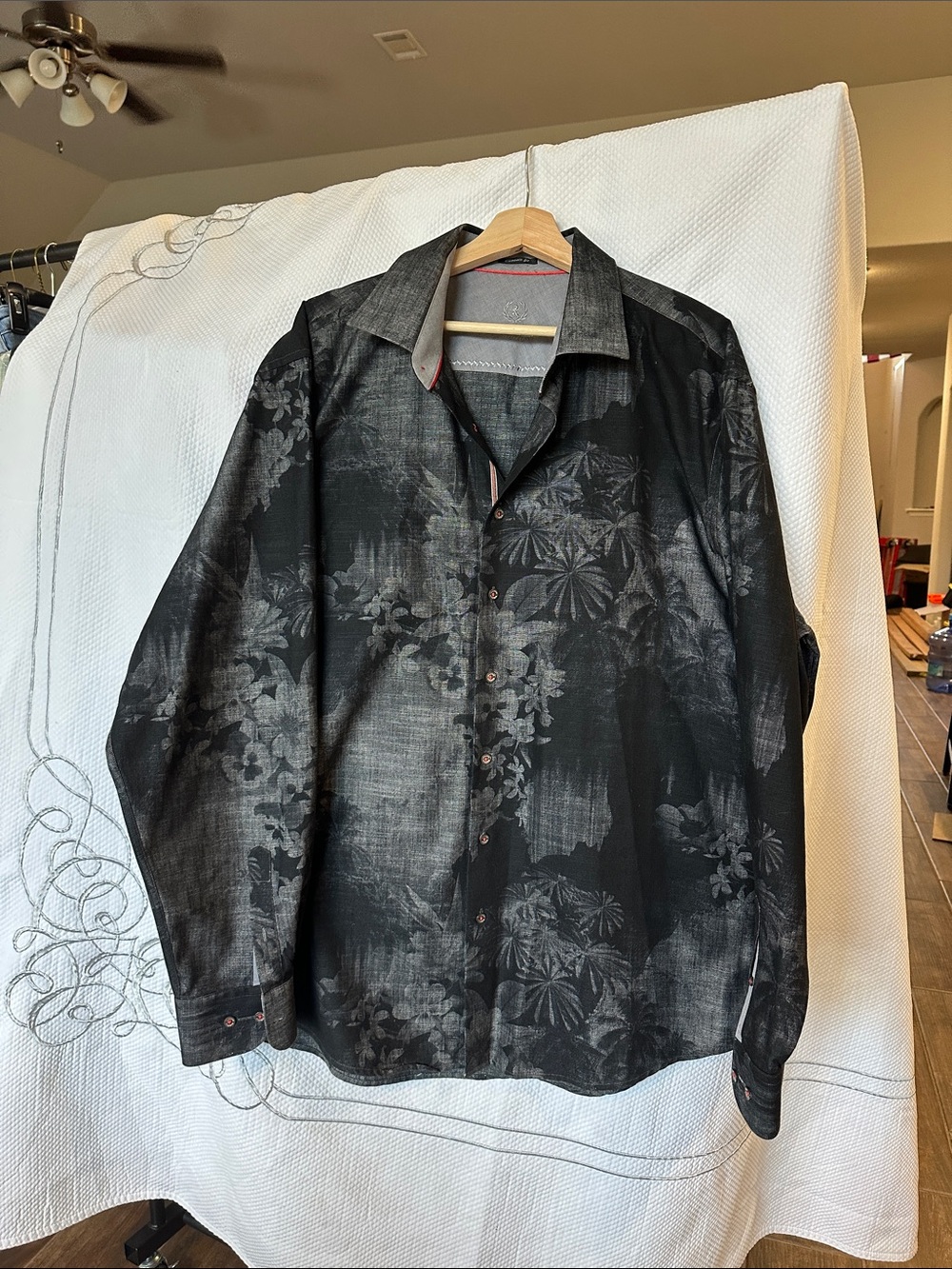 Bugatchi Uomo Classic Fit Black Tonal Floral Cotton Shirt Men’s L/XL